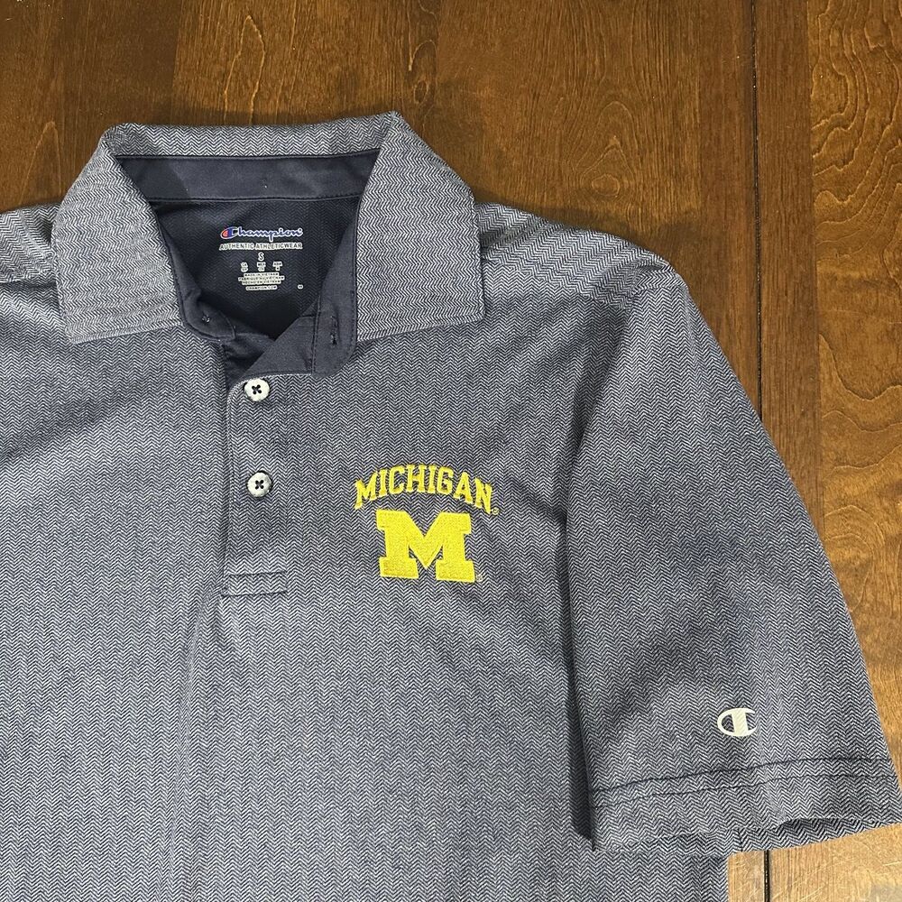 Champion University of Michigan Wolverines Men's Polo Shirt Mens Small Gray Blue